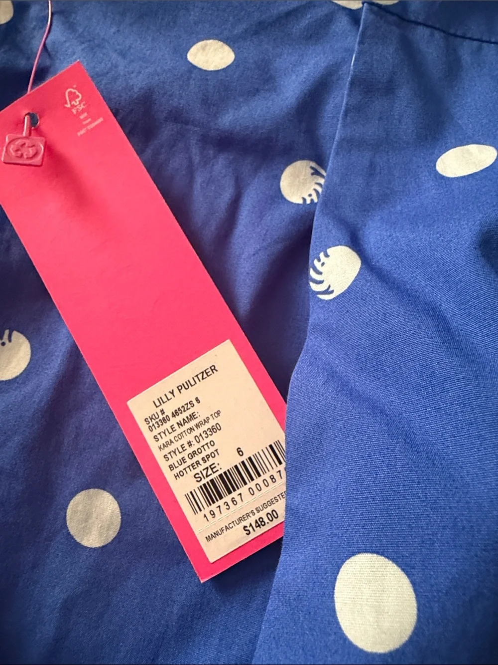 Lilly Pulitzer NWT Blue Grotto Women’s Blue Polka Dot Wrap Blouse size 6